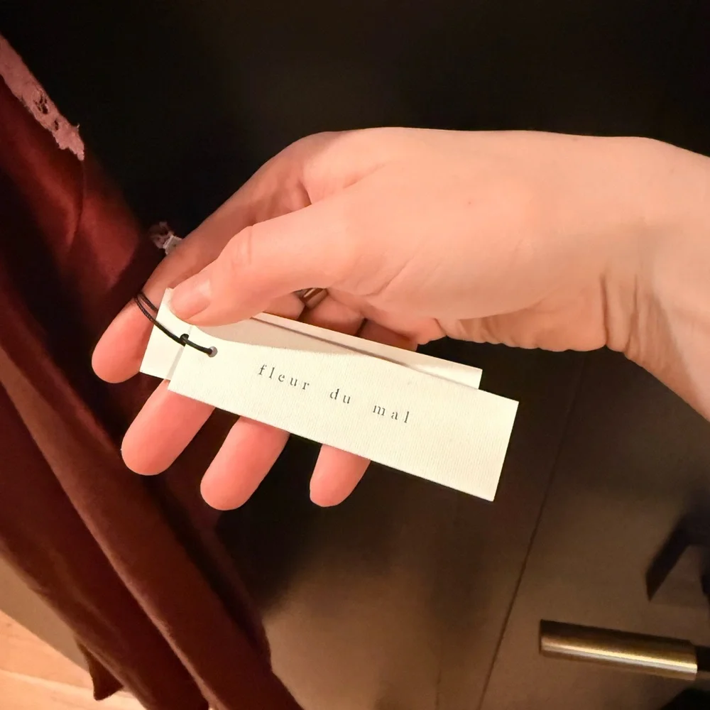 Fleur du Mal Deep Red Satin Midi Dress with Pink Lace - Picture 4 of 4